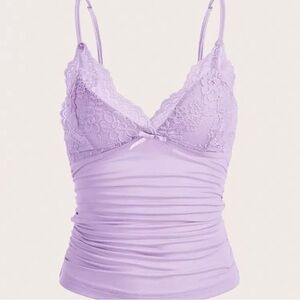Shein Lilac Pastel Purple Lace Cami Tank Top Ruched M